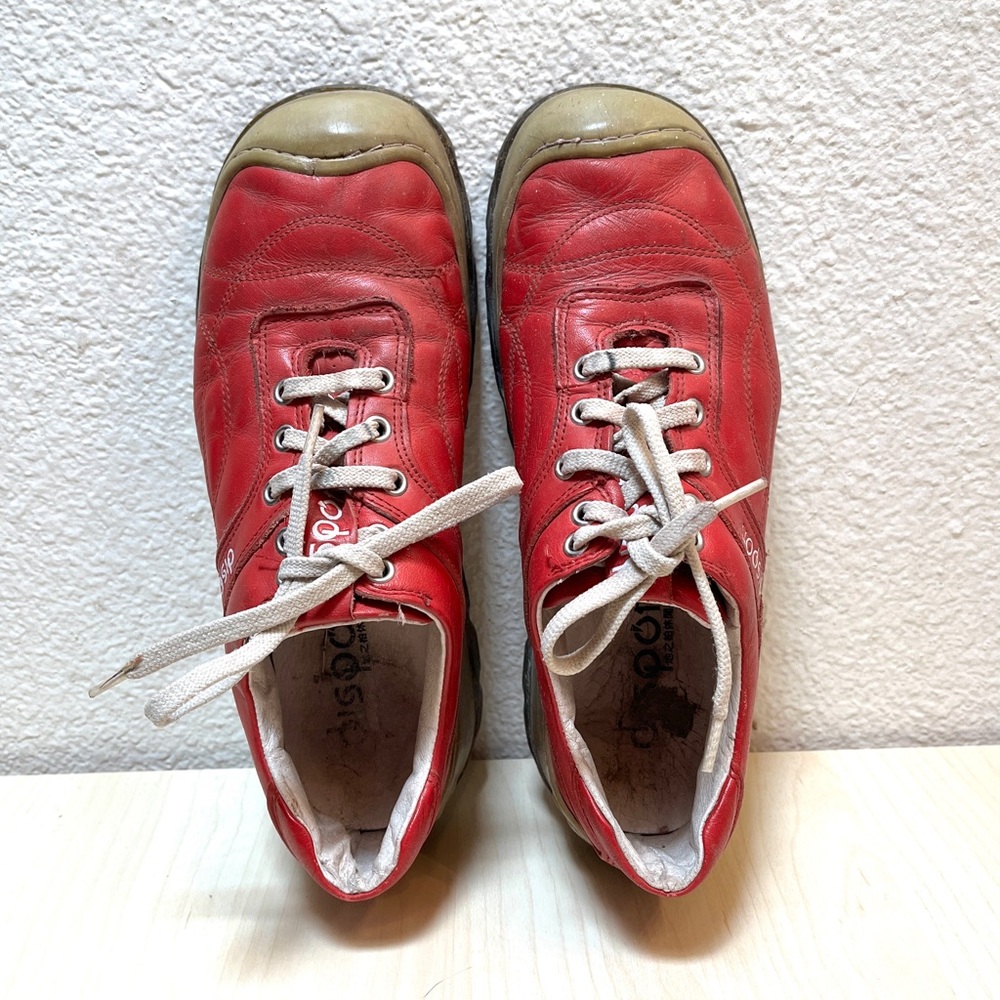 Dispon Brand- Red Leather Women's Sneakers Lace Up Shoes - Taiwanese- Rare EUC - Picture 2 of 13